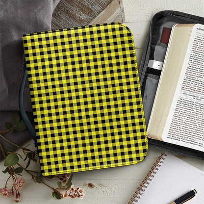 Yellow And Black Check Pattern Print Leather Bible Cover