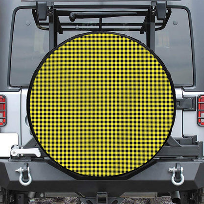 Yellow And Black Check Pattern Print Leather Spare Tire Cover