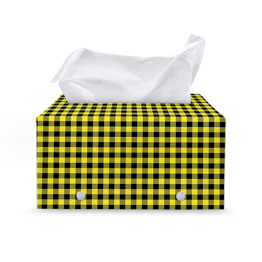 Yellow And Black Check Pattern Print Leather Tissue Box Cover