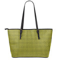 Yellow And Black Check Pattern Print Leather Tote Bag With Zipper