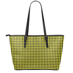 Yellow And Black Check Pattern Print Leather Tote Bag