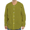 Yellow And Black Check Pattern Print Long Sleeve Baseball Jersey