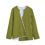 Yellow And Black Check Pattern Print Long Sleeve Short Coat