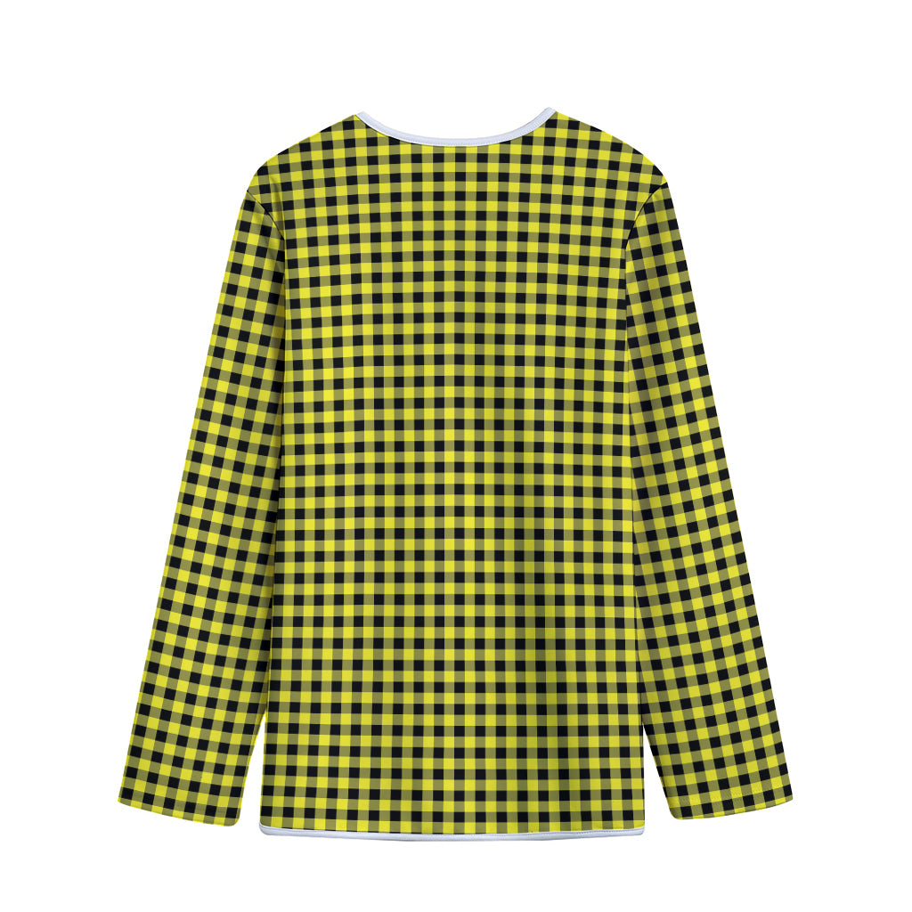 Yellow And Black Check Pattern Print Long Sleeve Short Coat