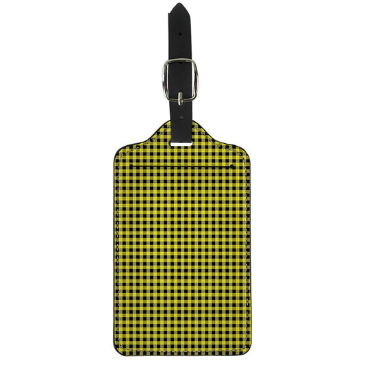 Yellow And Black Check Pattern Print Luggage Tag