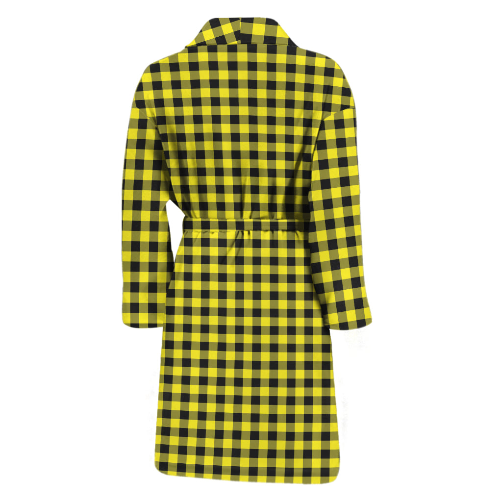 Yellow And Black Check Pattern Print Men's Bathrobe