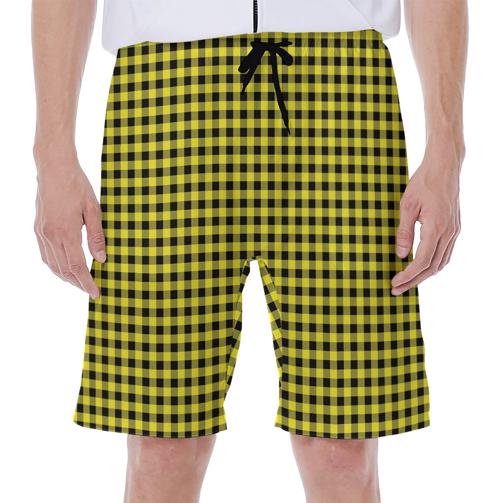 Yellow And Black Check Pattern Print Men's Beach Shorts