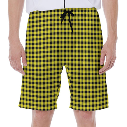 Yellow And Black Check Pattern Print Men's Beach Shorts