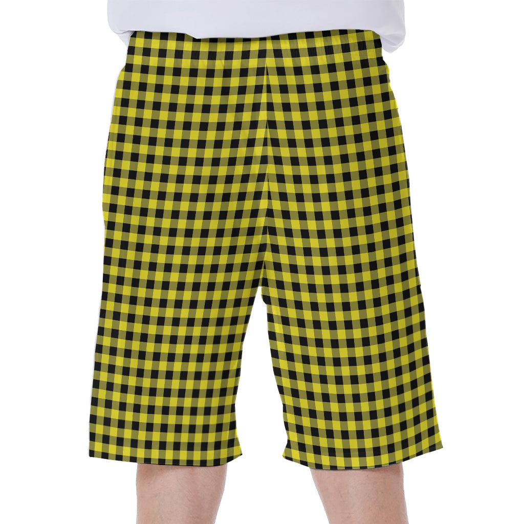 Yellow And Black Check Pattern Print Men's Beach Shorts
