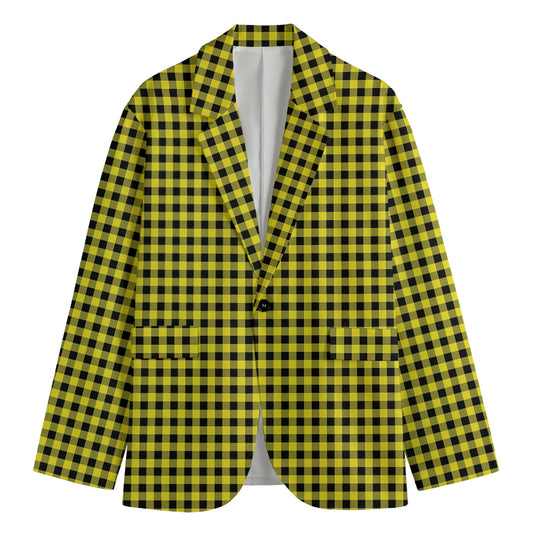 Yellow And Black Check Pattern Print Men's Blazer