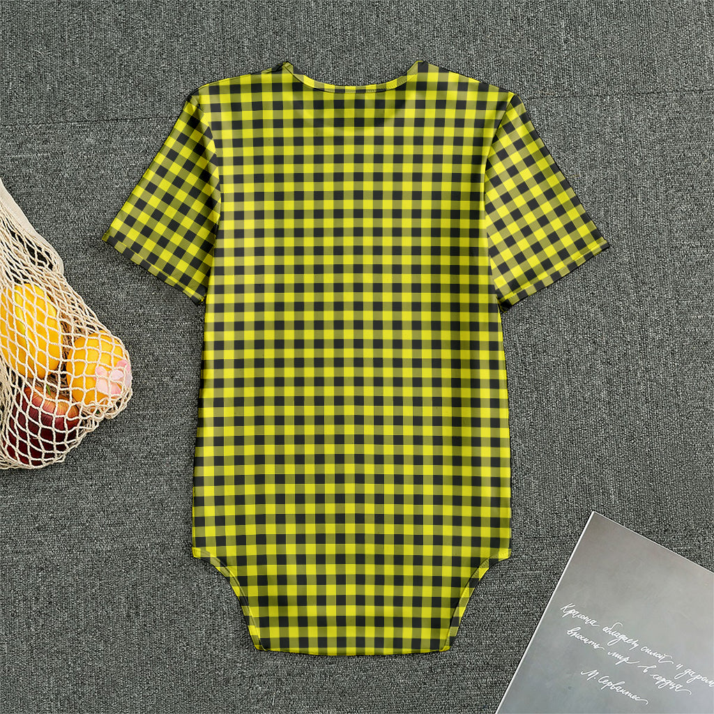 Yellow And Black Check Pattern Print Men's Bodysuit