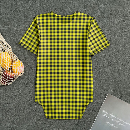 Yellow And Black Check Pattern Print Men's Bodysuit