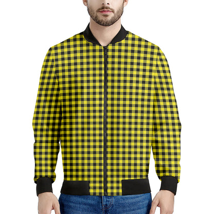 Yellow And Black Check Pattern Print Men's Bomber Jacket