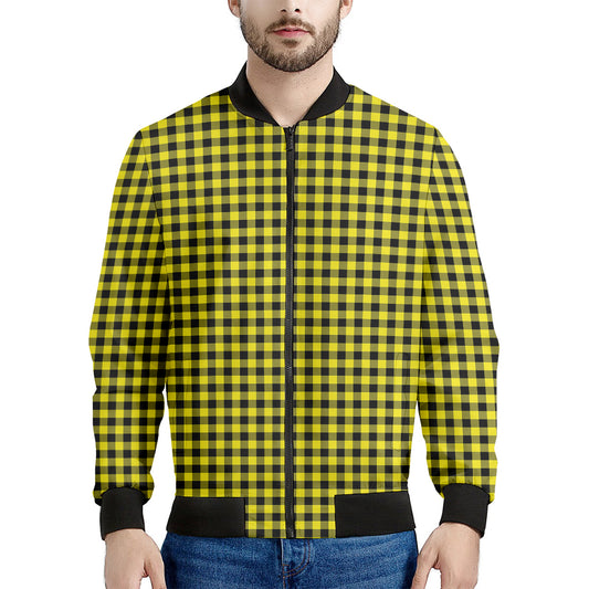 Yellow And Black Check Pattern Print Men's Bomber Jacket