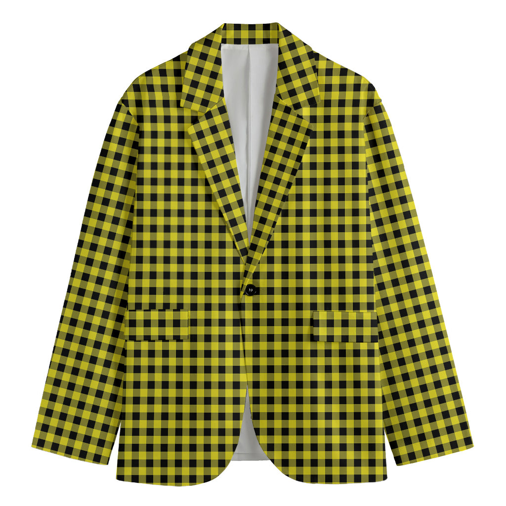 Yellow And Black Check Pattern Print Men's Cotton Blazer