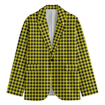 Yellow And Black Check Pattern Print Men's Cotton Blazer