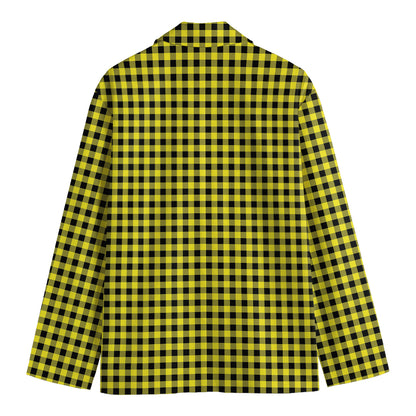 Yellow And Black Check Pattern Print Men's Cotton Blazer