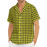 Yellow And Black Check Pattern Print Men's Deep V-Neck Shirt