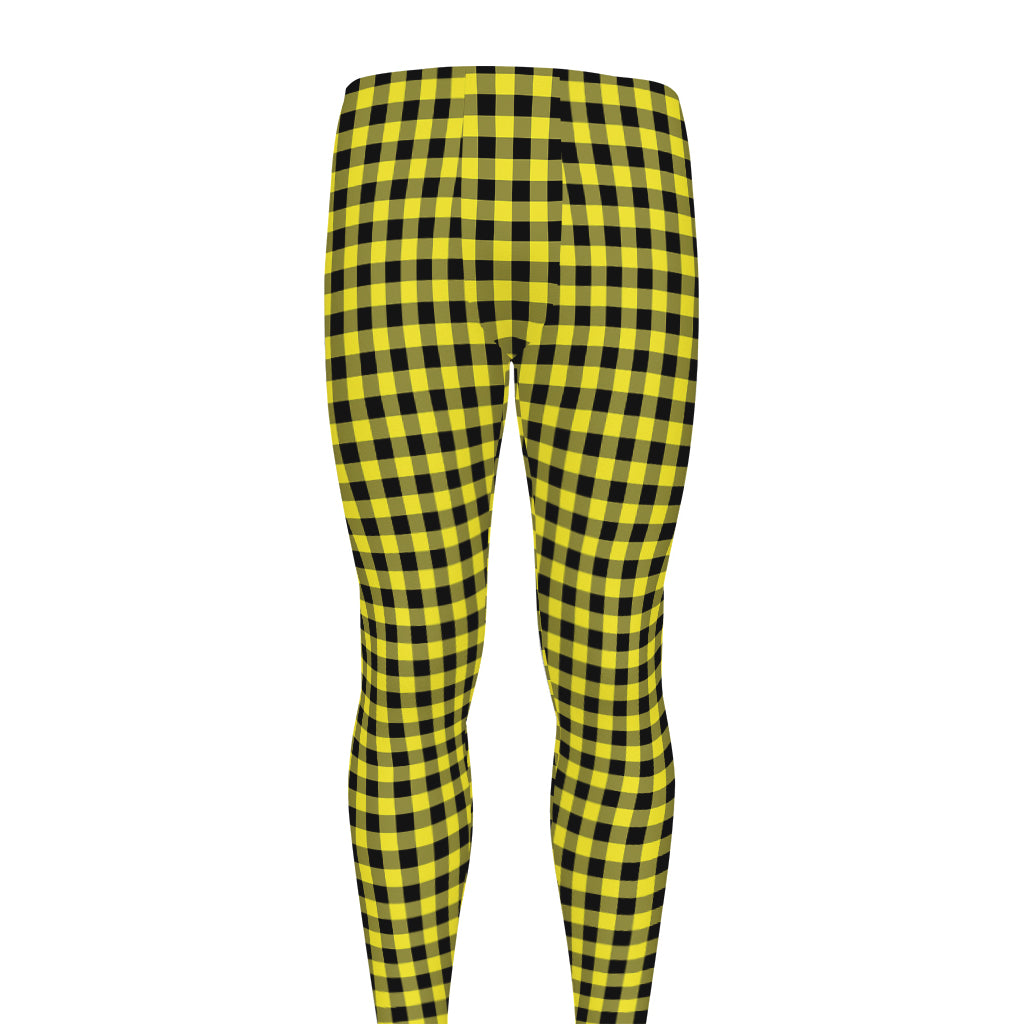 Yellow And Black Check Pattern Print Men's leggings