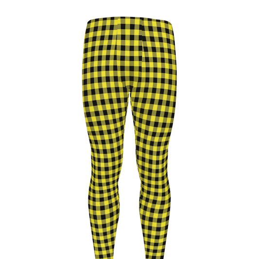 Yellow And Black Check Pattern Print Men's leggings