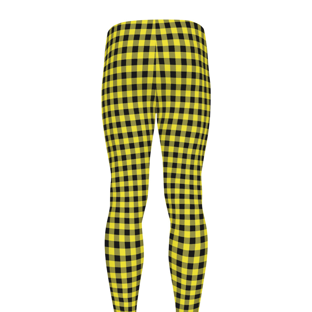 Yellow And Black Check Pattern Print Men's leggings