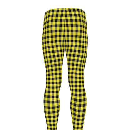 Yellow And Black Check Pattern Print Men's leggings