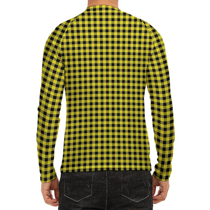 Yellow And Black Check Pattern Print Men's Long Sleeve Rash Guard