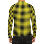Yellow And Black Check Pattern Print Men's Long Sleeve Rash Guard