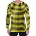Yellow And Black Check Pattern Print Men's Long Sleeve T-Shirt