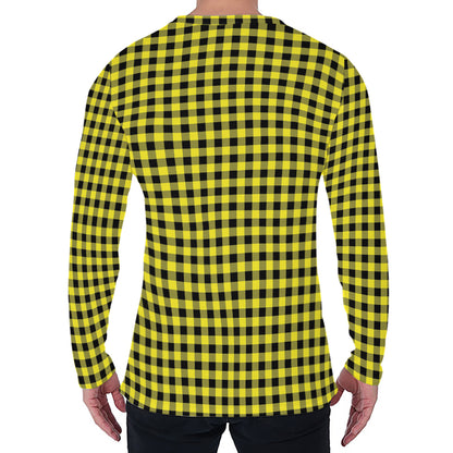 Yellow And Black Check Pattern Print Men's Long Sleeve T-Shirt