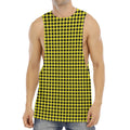 Yellow And Black Check Pattern Print Men's Muscle Tank Top