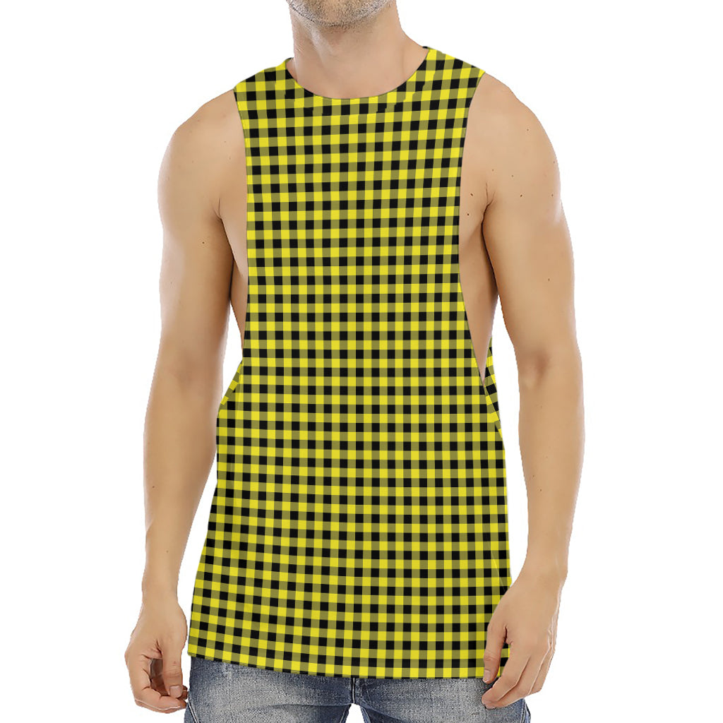 Yellow And Black Check Pattern Print Men's Muscle Tank Top
