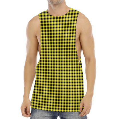 Yellow And Black Check Pattern Print Men's Muscle Tank Top