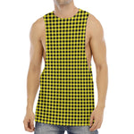 Yellow And Black Check Pattern Print Men's Muscle Tank Top