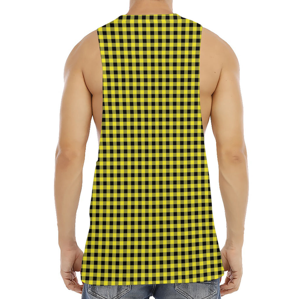 Yellow And Black Check Pattern Print Men's Muscle Tank Top