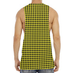 Yellow And Black Check Pattern Print Men's Muscle Tank Top