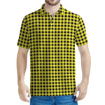 Yellow And Black Check Pattern Print Men's Polo Shirt