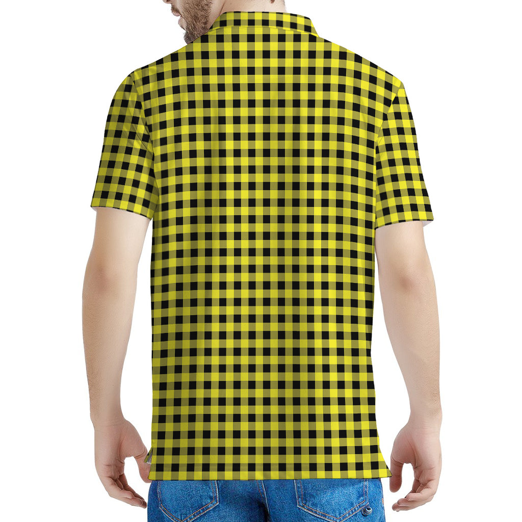 Yellow And Black Check Pattern Print Men's Polo Shirt