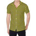 Yellow And Black Check Pattern Print Men's Shirt