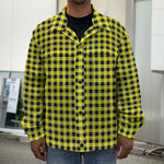 Yellow And Black Check Pattern Print Men's Shirt Jacket