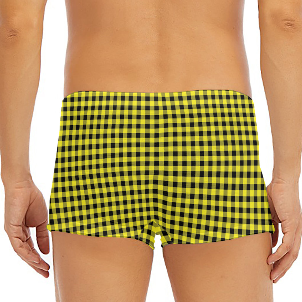 Yellow And Black Check Pattern Print Men's Short Boxer Briefs