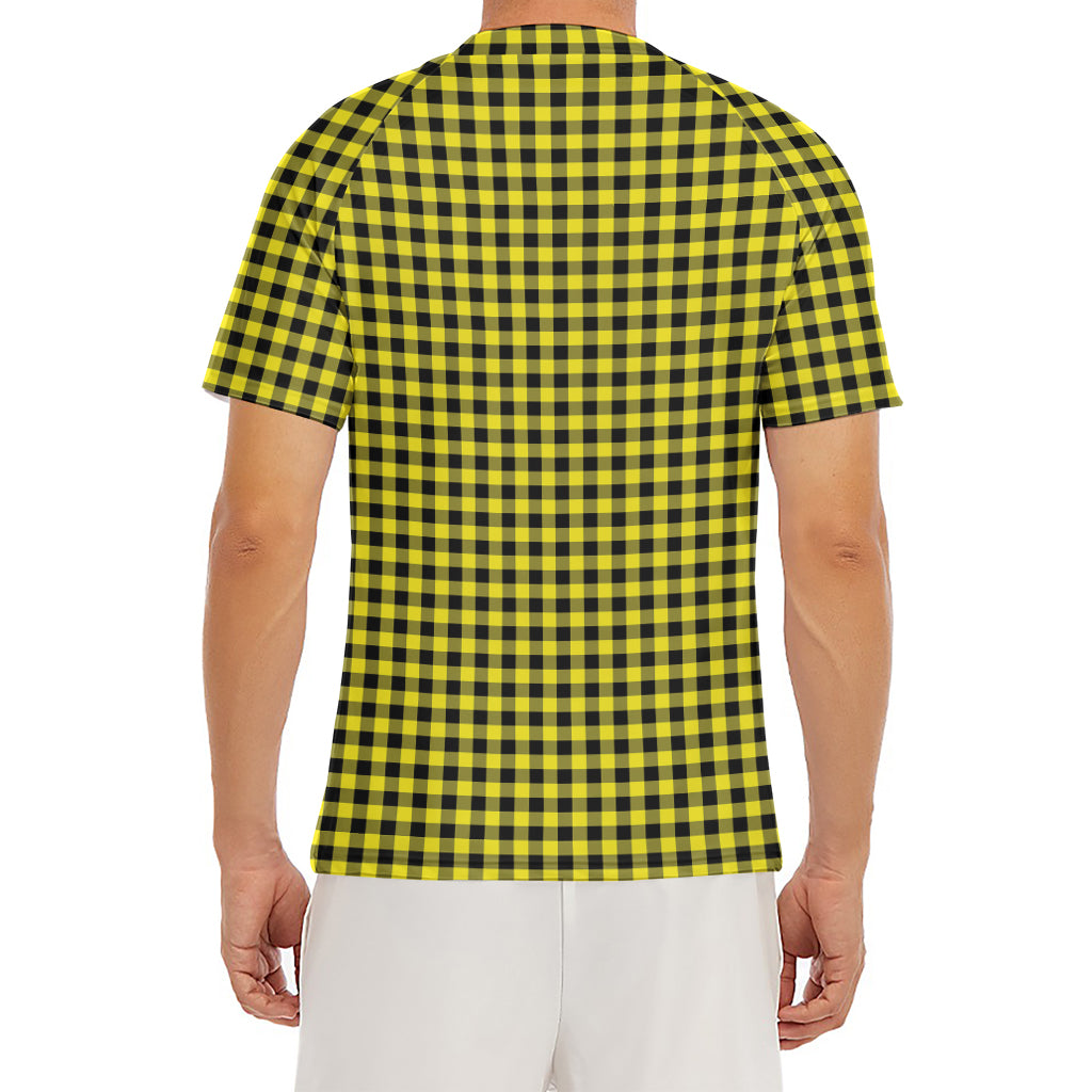 Yellow And Black Check Pattern Print Men's Short Sleeve Rash Guard