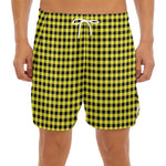 Yellow And Black Check Pattern Print Men's Split Running Shorts