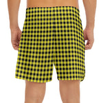 Yellow And Black Check Pattern Print Men's Split Running Shorts