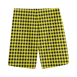 Yellow And Black Check Pattern Print Men's Sports Shorts