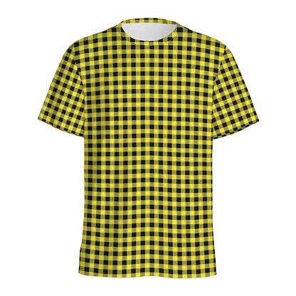 Yellow And Black Check Pattern Print Men's Sports T-Shirt
