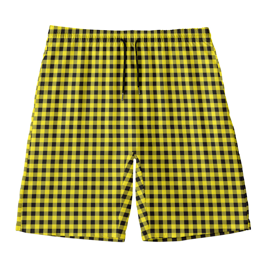 Yellow And Black Check Pattern Print Men's Swim Trunks