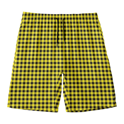 Yellow And Black Check Pattern Print Men's Swim Trunks