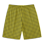 Yellow And Black Check Pattern Print Men's Swim Trunks