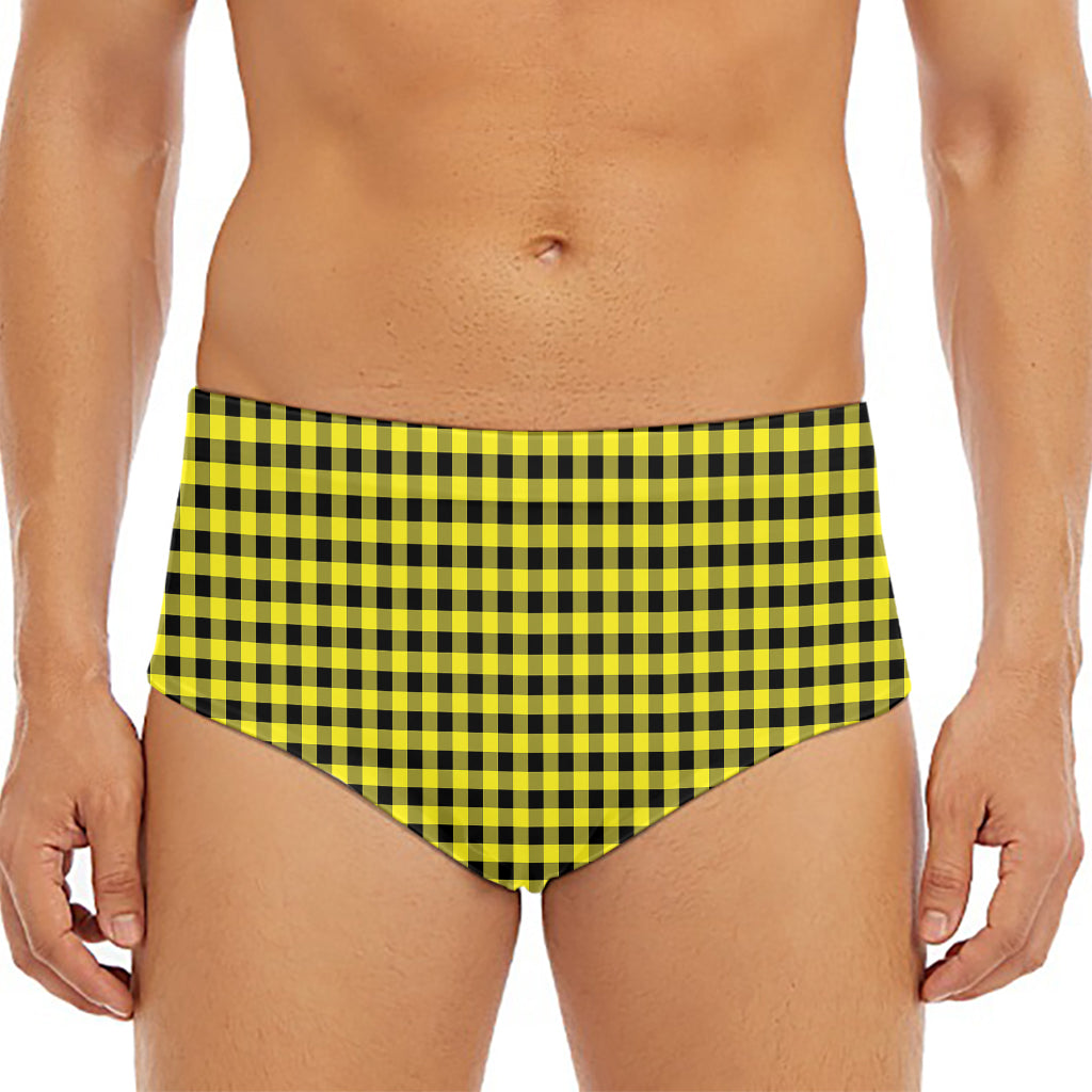 Yellow And Black Check Pattern Print Men's Triangle Swim Briefs